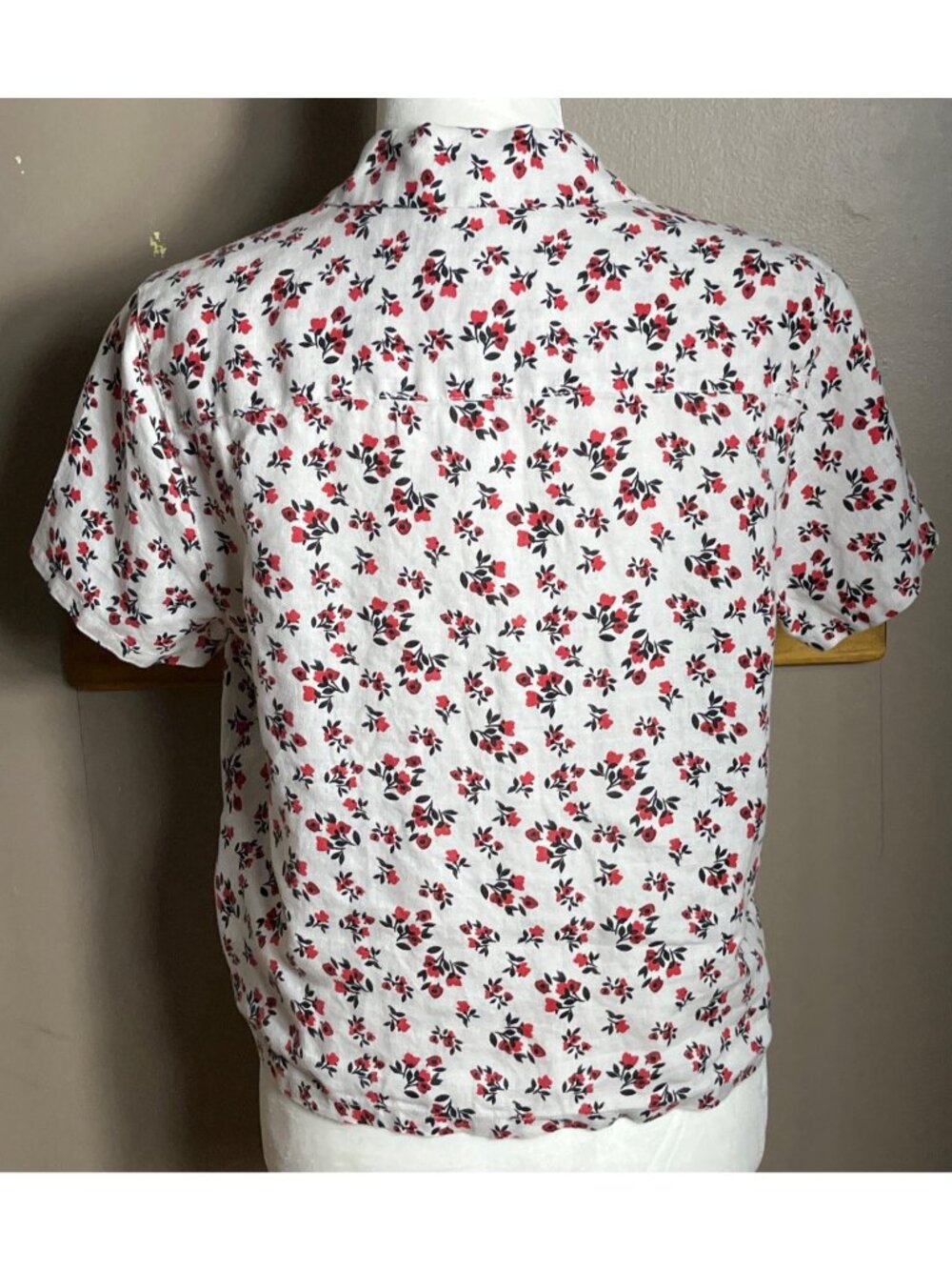 Cynthia Rowley Linen Button Shirt Red Floral Boxy Blouse Top Crop Preppy Wom XS - Picture 4 of 8
